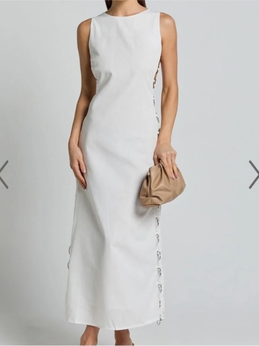 NWT COMMENSE IVORY CIRCLE RING CUT-OUT MAXI DRESS SMALL
